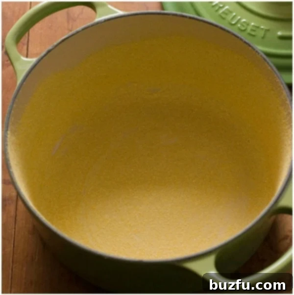 Dutch oven with cornmeal.