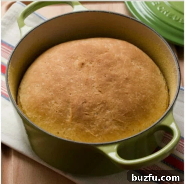 Baked English Muffin Bread in the cast iron pot.