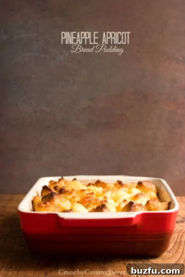 Delicious Pineapple Apricot Bread Pudding on a serving dish, perfect for brunch.