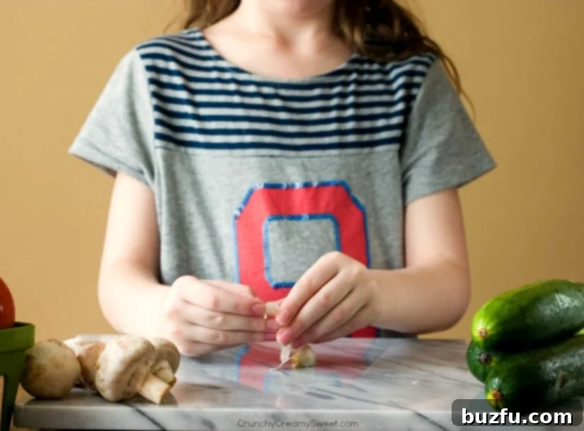 Creamy Garlic Mushroom Zucchini Noodles Little Chefs Can Make 3 Children preparing vegetables for a healthy zucchini noodle dish