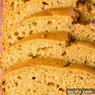 Pumpkin Bread sliced, ready to be served.