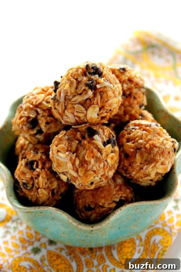 No Bake Peanut Butter Energy Bites - The Perfect Healthy Snack A bowl filled with delicious homemade peanut butter energy balls, ready to be enjoyed as a healthy snack or breakfast.