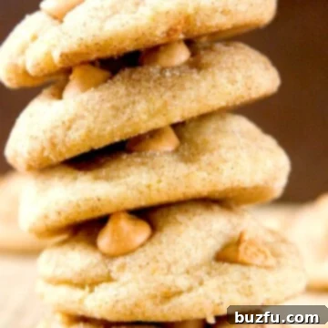 Butterscotch Snickerdoodle Cookies stacked up, showcasing their delightful texture and inviting appearance.