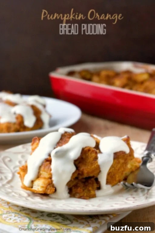 Cozy Pumpkin Orange Bread Pudding with Tangy Cream Cheese Glaze 2 Delicious Pumpkin Orange Bread Pudding with Cream Cheese Glaze for Thanksgiving breakfast or brunch
