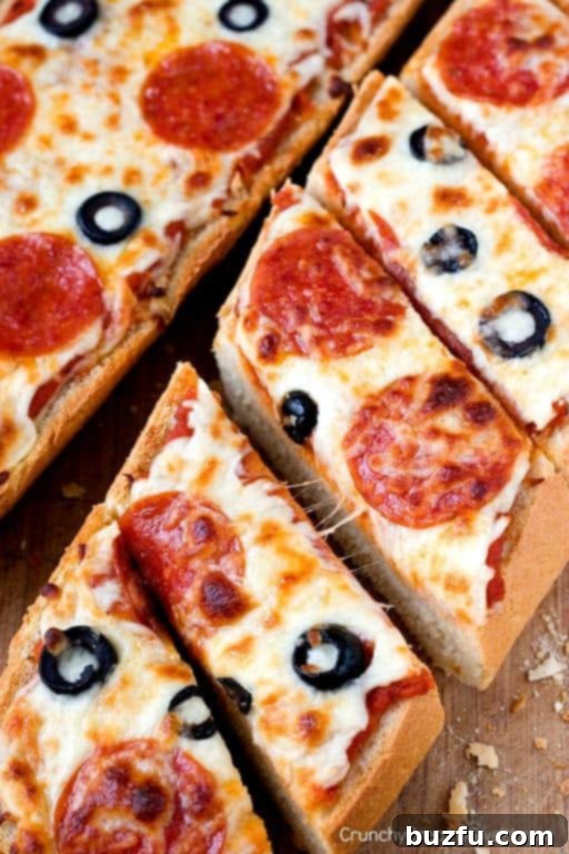 Delicious Easy Pepperoni Pizza Bread slices on a cutting board, ready to serve