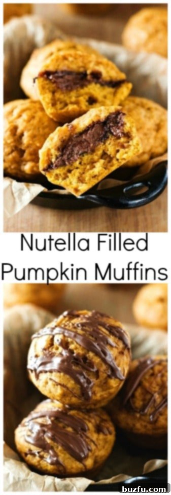 Nutella Filled Pumpkin Muffins - moist and fluffy pumpkin muffins with sweet Nutella filling