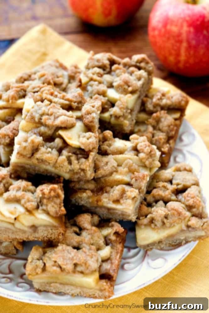 Delicious Apple Pie Bars presented on a white plate with fresh apples and cinnamon sticks nearby, emphasizing their wholesome ingredients.