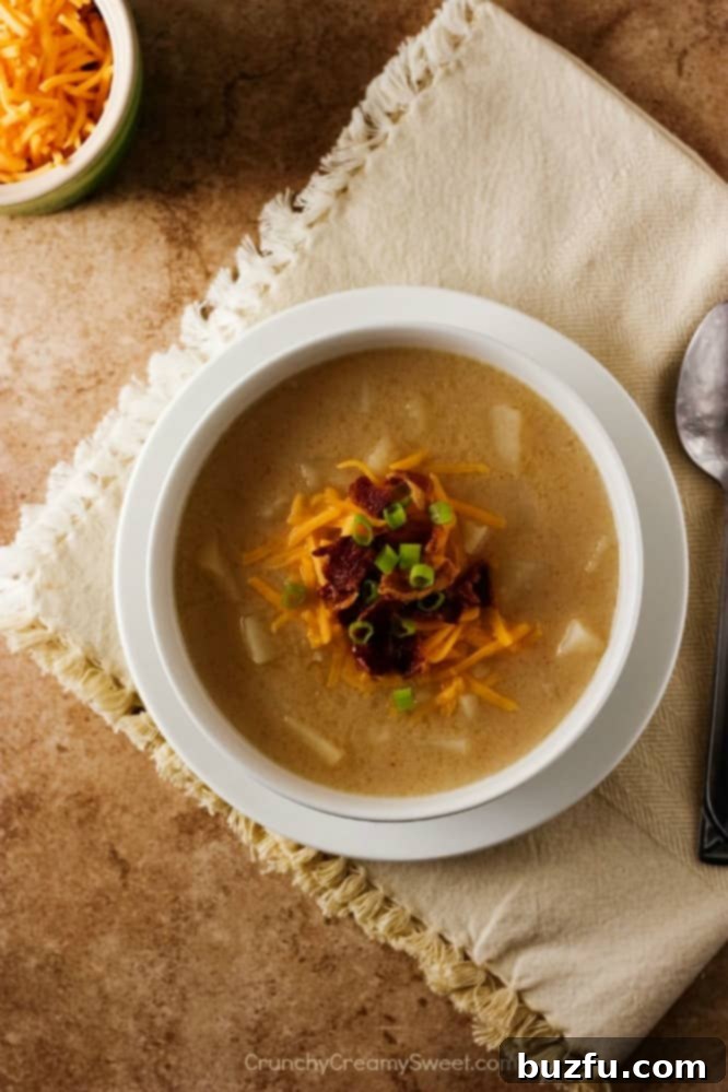 Loaded Slow Cooker Baked Potato Soup with cheese and green onions