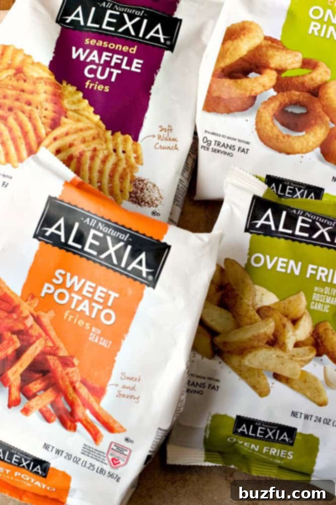 Alexia All-Natural Oven Fries product packaging, highlighting natural ingredients for healthier meals.