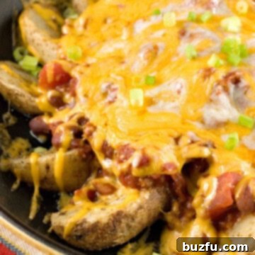 Lightened Up Chili Cheese Fries, ready to serve.